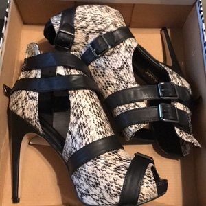 Snake Print peep toe heels